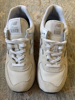 New Balance Beige and White Classic 574 Sneakers